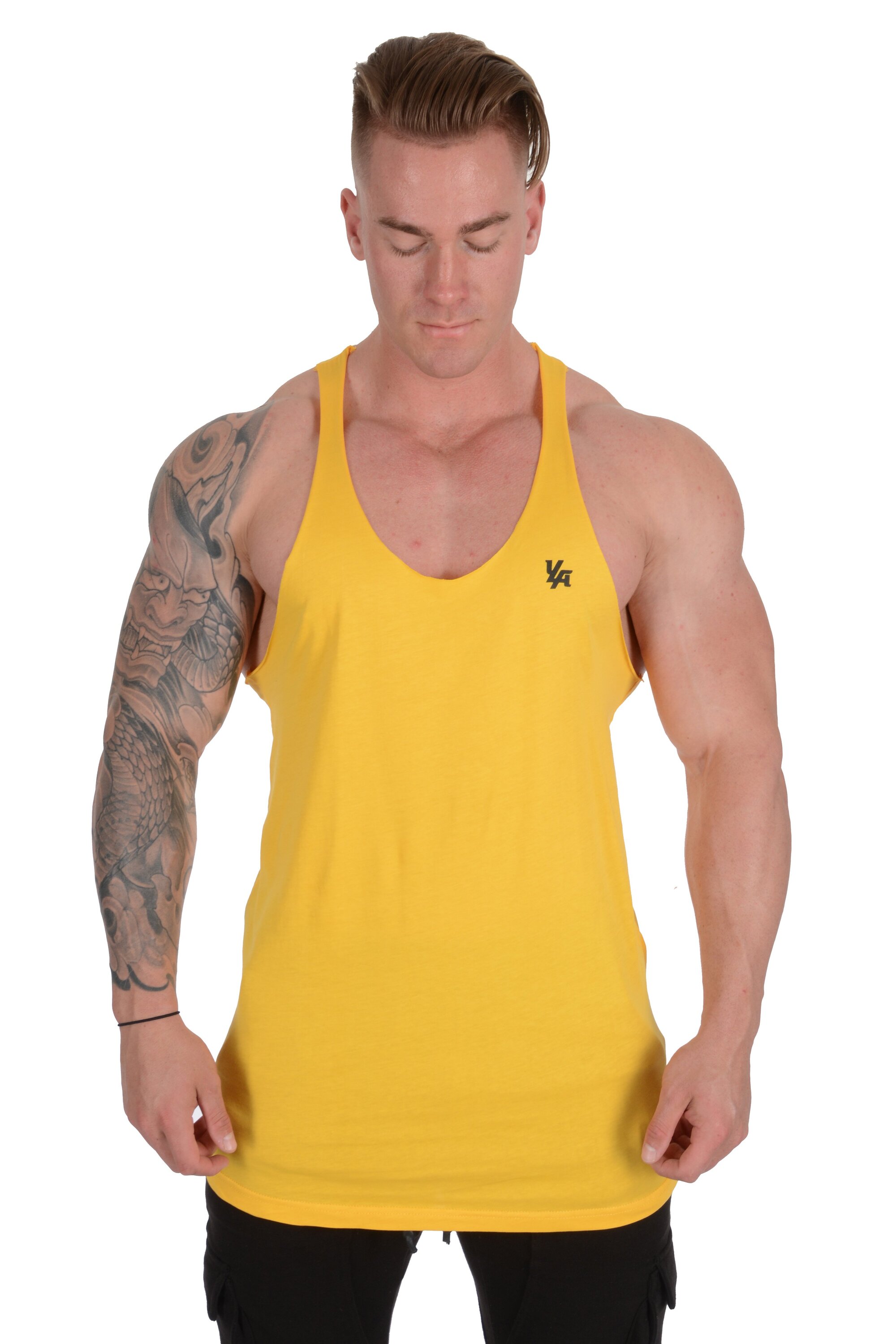 YoungLA Elongated Tank Tops for Men, Workout Muscle Gym Shirts, Bodybuilding Stringers